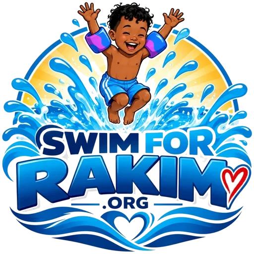 Swim for Rakim logo — a child splashing joyfully